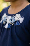Navy Blue Top with Checkered Dhoti Pants Set For Girls