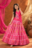 Pink Printed And Embroidered Lehenga Choli Set For Girls