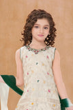 Green And Cream Embroidered Patiala Set For Girls