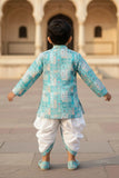 Aqua Blue Printed  Kurta And Dhoti  Set for Boys