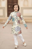 Cream Multicolor Floral Printed Kurta with White Pajama For Boys