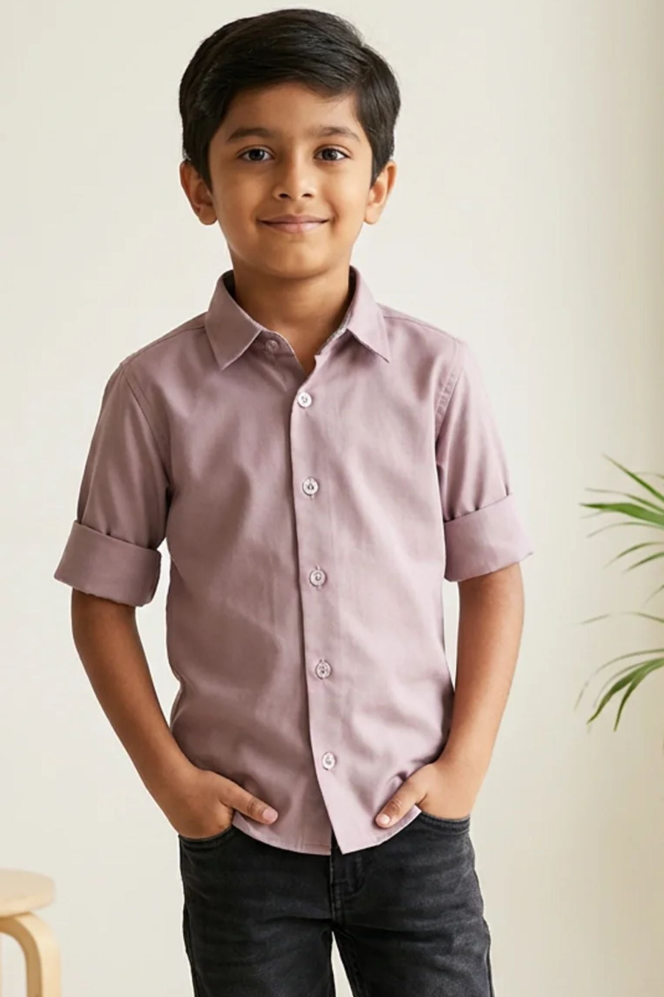 Boys Onion Pink Solid Casual Shirt with Classic Collar