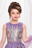 Girls Lavender Multicolour Zari Embroidered Lehenga Choli Set With Dupatta