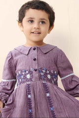 Lavender Casual Frock With Embroidery Work For Girls