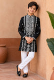 Black Embroidered Kurta Set For Boys With Intricate Threadwork