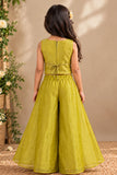 Girls Gold Sequin And Zari Embroidered Sleeveless Palazzo Set With Dupatta