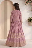 Dusty Mauve Heavy Floral Embroidered Lehenga Choli with Jacket