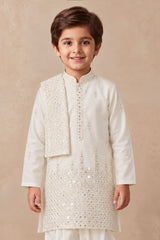 Boys Elegant Ivory Sequin Embroidered Dhoti Set