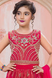 Girls Pink Embroidered Lehenga Choli with Dupatta