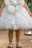 Girls White Party Wear Frock with Statement Bow