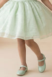 Pista Green One-Shoulder Party Frock with 3D Floral Bow For Girls