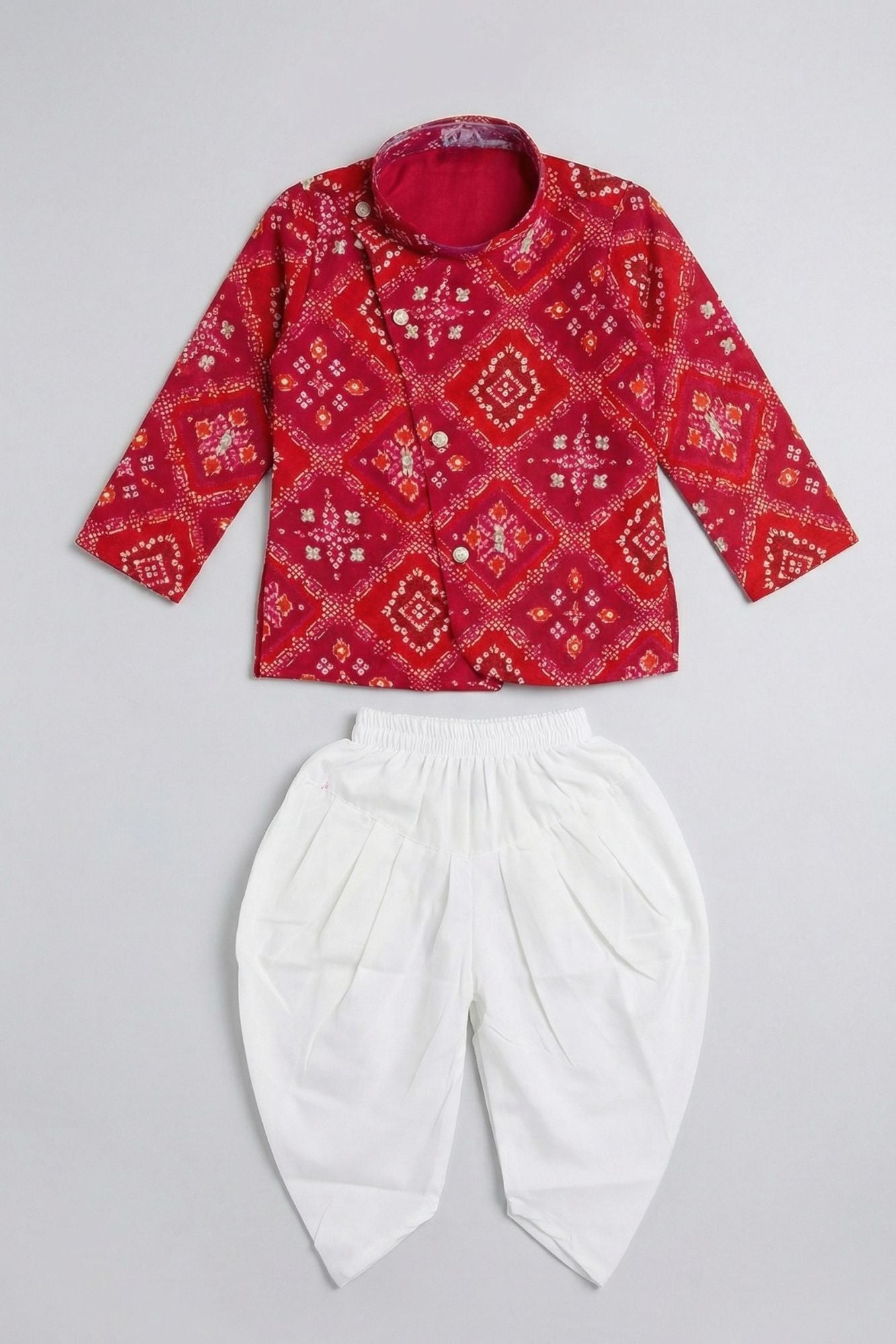 Red Printed Kurta And Dhoti Set For Boys
