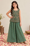 Girls Green Embroidered Palazzo Set