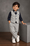 Boys Light Grey Corduroy Textured Waistcoat Suit Set with Bow Tie