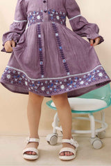 Lavender Casual Frock With Embroidery Work For Girls