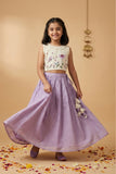 Ivory & Lilac Embroidered Lehenga Choli Set For Girls