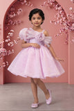 Lavender One-Shoulder Party Frock with 3D Floral Bow For Girls