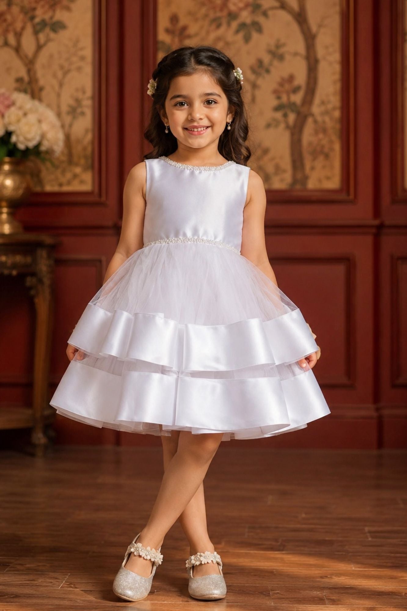 Girls White Party Wear Frock