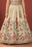 Cream Butterfly Embroidered Lehenga Choli Set For Girls