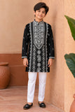 Black Embroidered Kurta Set For Boys With Intricate Threadwork