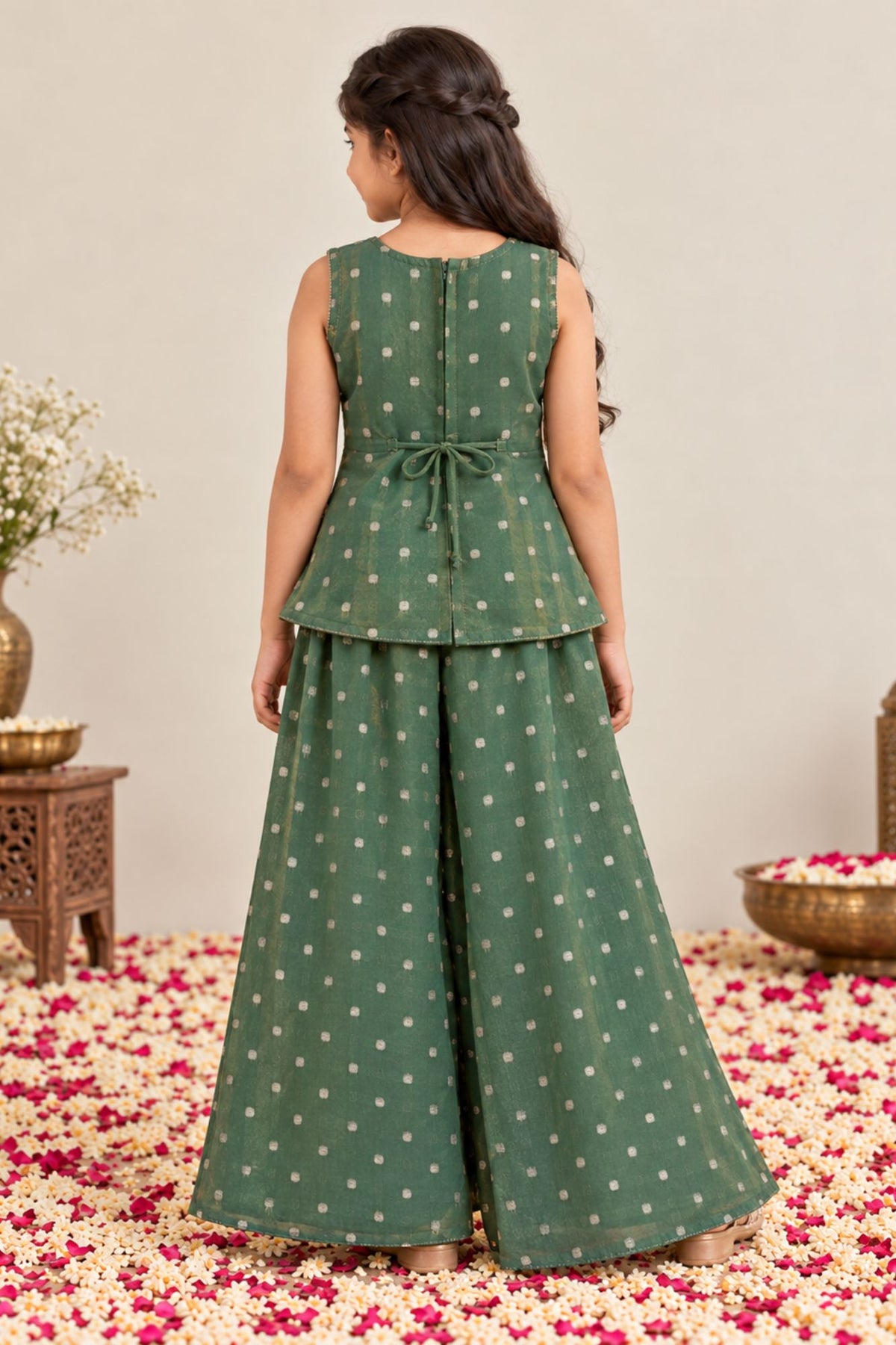 Girls Green Embroidered Palazzo Set