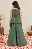 Girls Green Embroidered Palazzo Set