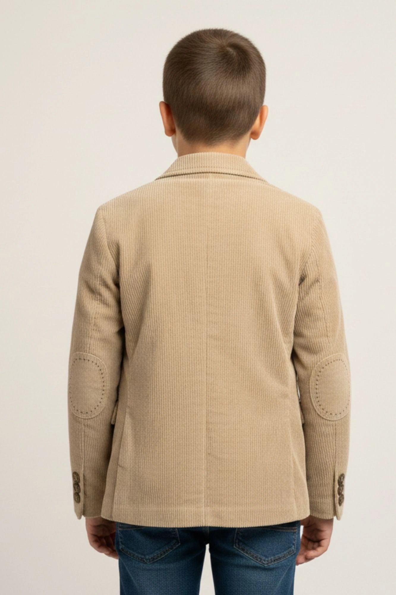 Black Graphic T-Shirt with Beige Textured Blazer Set For Boys