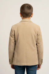 Black Graphic T-Shirt with Beige Textured Blazer Set For Boys