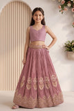 Dusty Mauve Heavy Floral Embroidered Lehenga Choli with Jacket