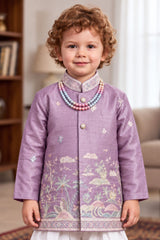 Boys Elegant Lavender Landscape Embroidered Dhoti Set