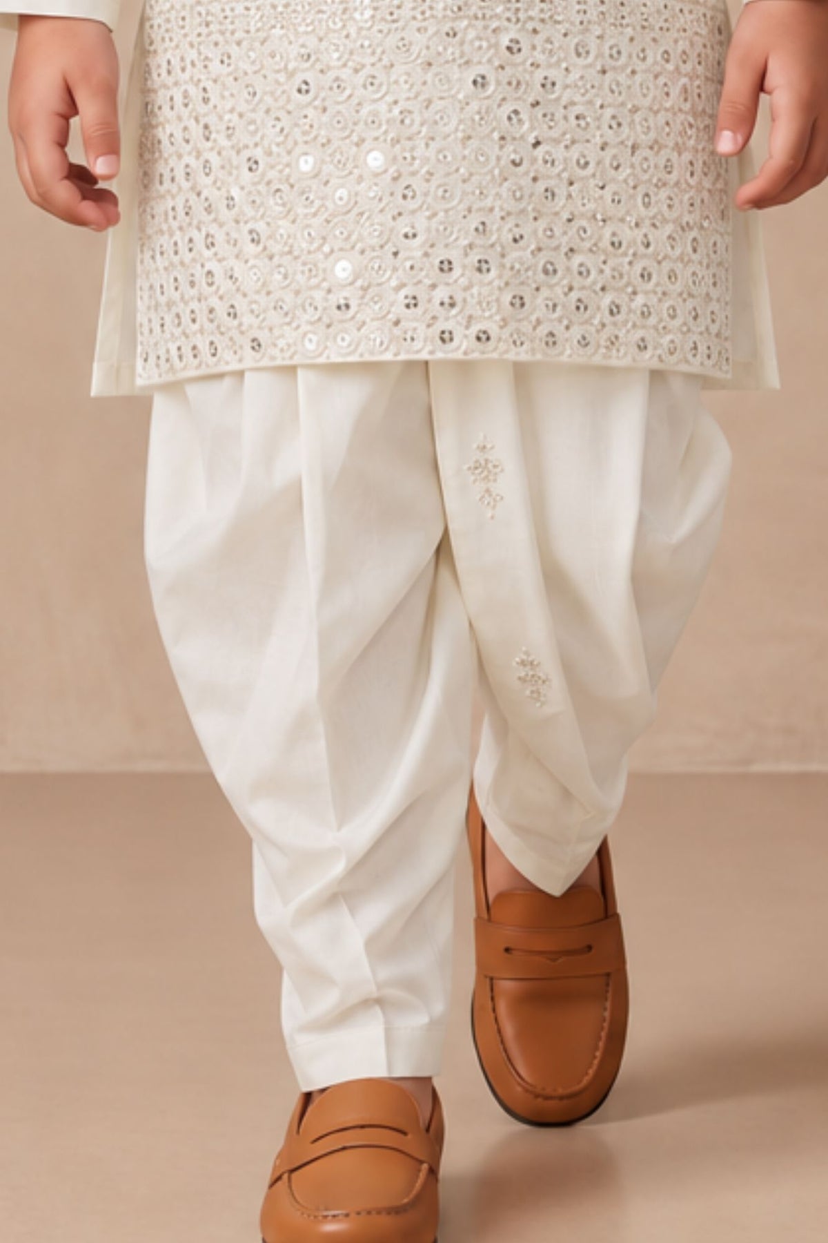 Boys Elegant Ivory Sequin Embroidered Dhoti Set