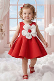 Girls Red Statement Flower Party Wear Frock