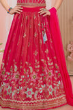Girls Pink Embroidered Lehenga Choli with Dupatta