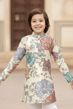 Cream Multicolor Floral Printed Kurta with White Pajama For Boys