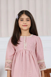 Baby Pink Textured Cotton Dress with Embroidered Border For Girls