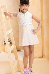 Cream Confetti Button Down Sleeveless Cotton Dress for Girls