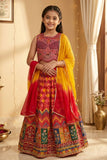 Red Multicolour Embellished Lehenga Choli with Dupatta