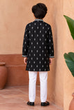 Black Embroidered Kurta Set For Boys With Intricate Threadwork