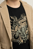 Black Graphic T-Shirt with Beige Textured Blazer Set For Boys