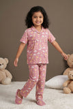 Dusty Pink Unicorn And Cloud Print Night Suit Set For Girls