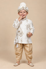 Boys Regal Off-White Intricate Floral Embroidered Dhoti Set