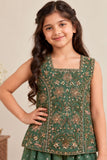 Girls Green Embroidered Palazzo Set
