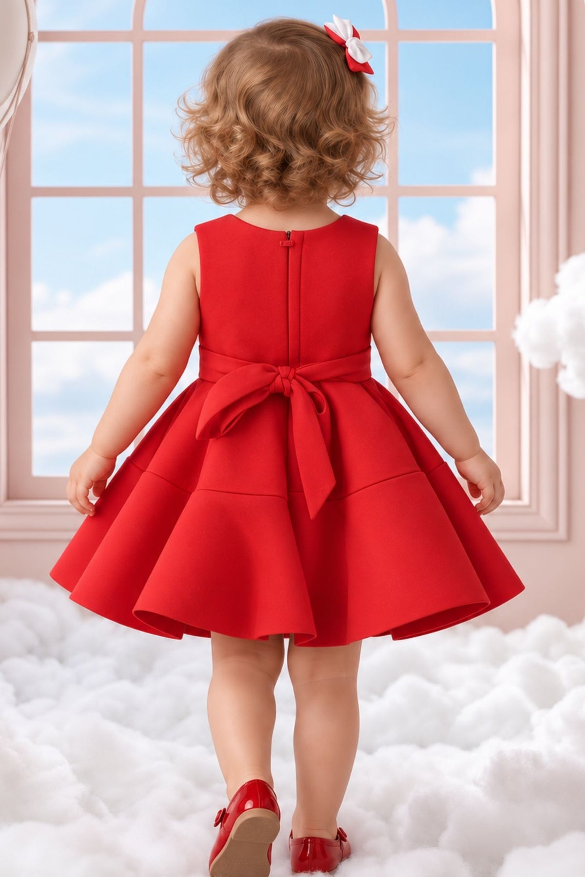 Girls Red Statement Flower Party Wear Frock