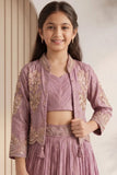Dusty Mauve Heavy Floral Embroidered Lehenga Choli with Jacket