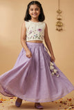 Ivory & Lilac Embroidered Lehenga Choli Set For Girls