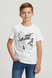 White Graphic T-Shirt with Navy Blue Textured Blazer Set For Boys