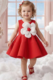 Girls Red Statement Flower Party Wear Frock
