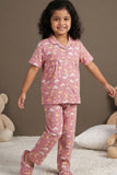 Dusty Pink Unicorn And Cloud Print Night Suit Set For Girls
