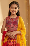 Red Multicolour Embellished Lehenga Choli with Dupatta