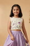 Ivory & Lilac Embroidered Lehenga Choli Set For Girls